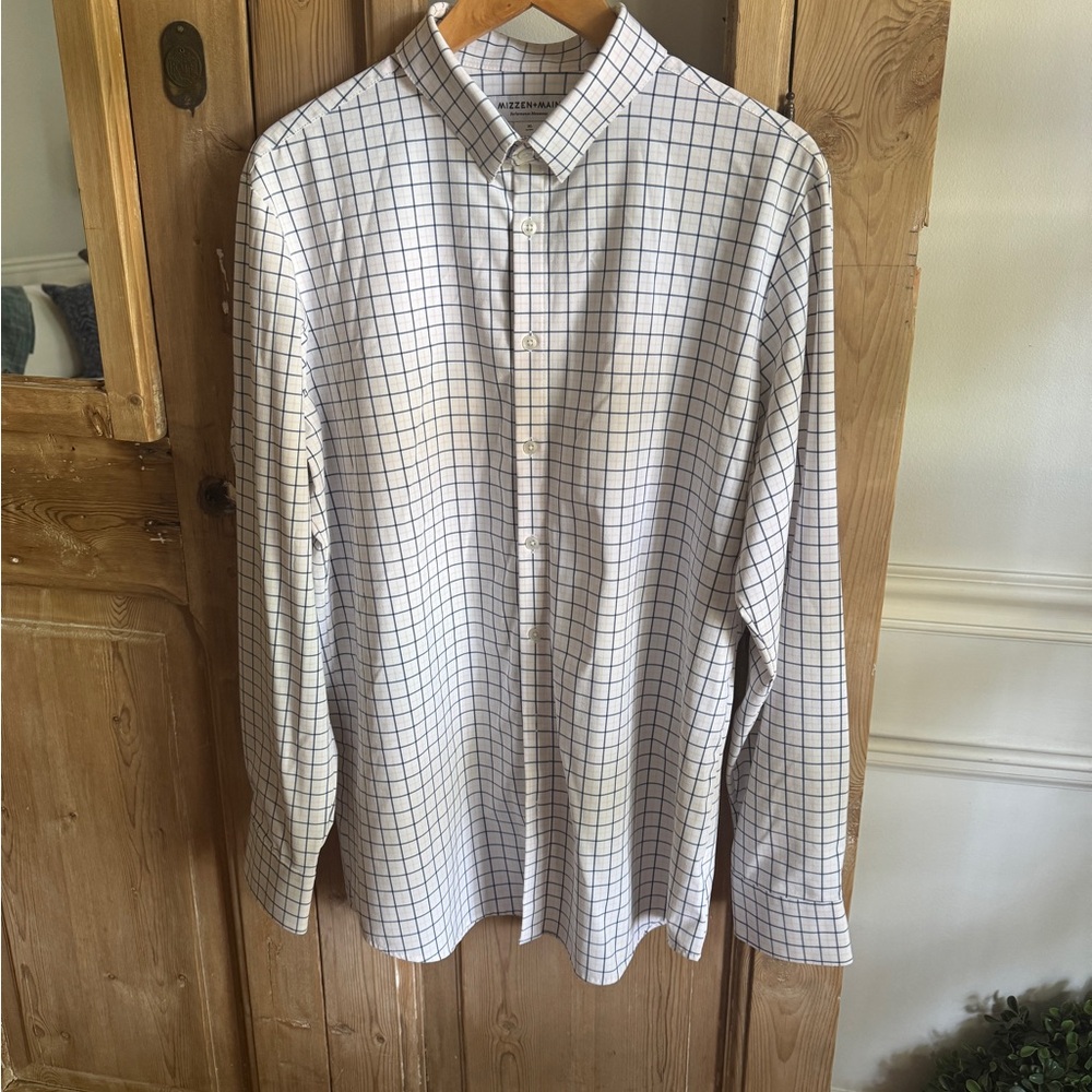 EUC Mizzen+Main Performance Plaid L/S Dress Shirt XL Trim